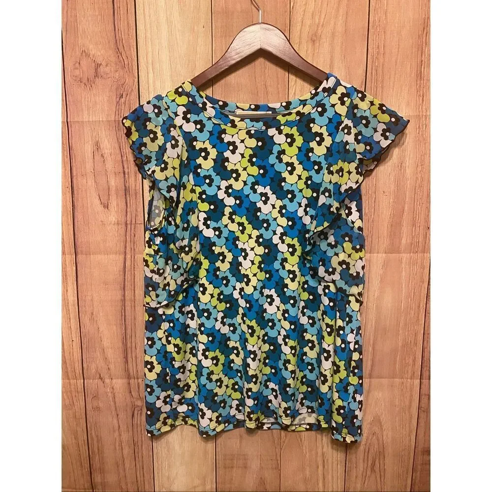 Michael Kors Large blue green floral top t-shirt women’s